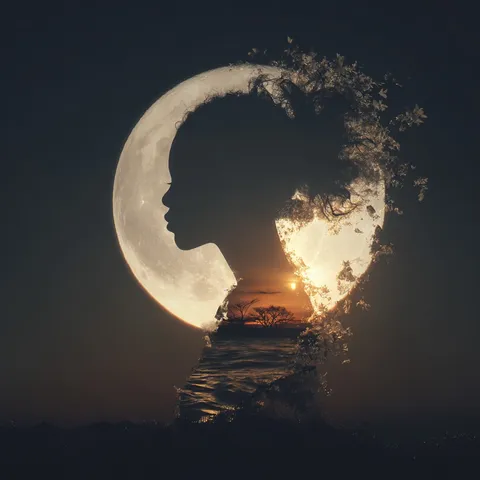 “Lunara”, a crescent moon dissolving into a woman’s profile
