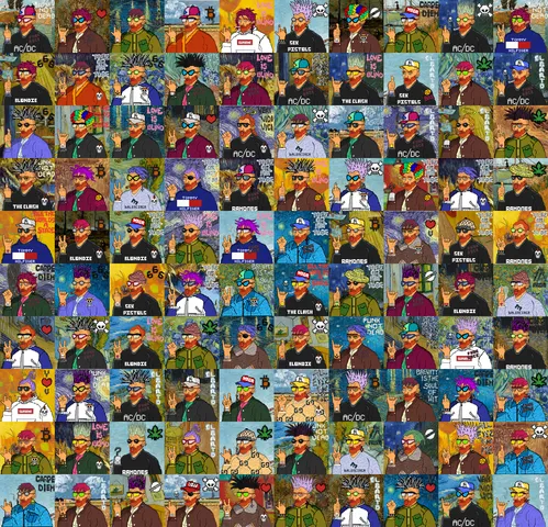 “Vincent Punk Gogh”, a mosaic grid of one hundred reimagined Van Gogh portraits