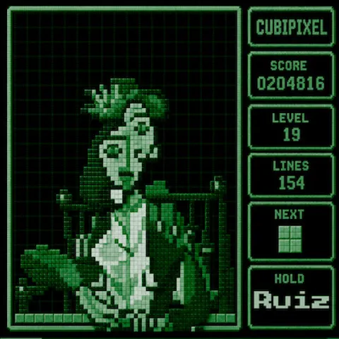 Cubipixel by Francisco Ruiz, pixel-art figure rendered as a falling-blocks game